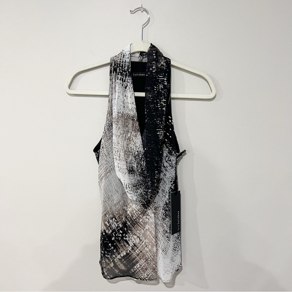 Iris Setlakwe NWT Sleeveless Cowl Neck Print Top